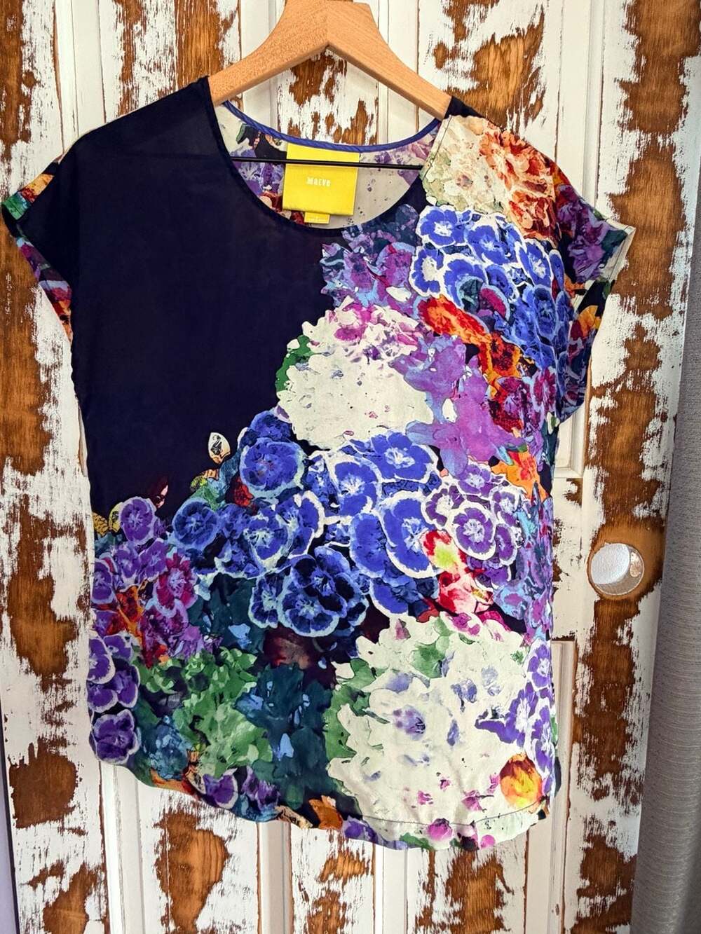 Maeve Anthropologie Women’s Silk Short Sleeve Blouse Floral Watercolor Size L